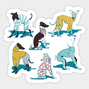 Greyhounds dogwalk // pattern // navy blue background Sticker